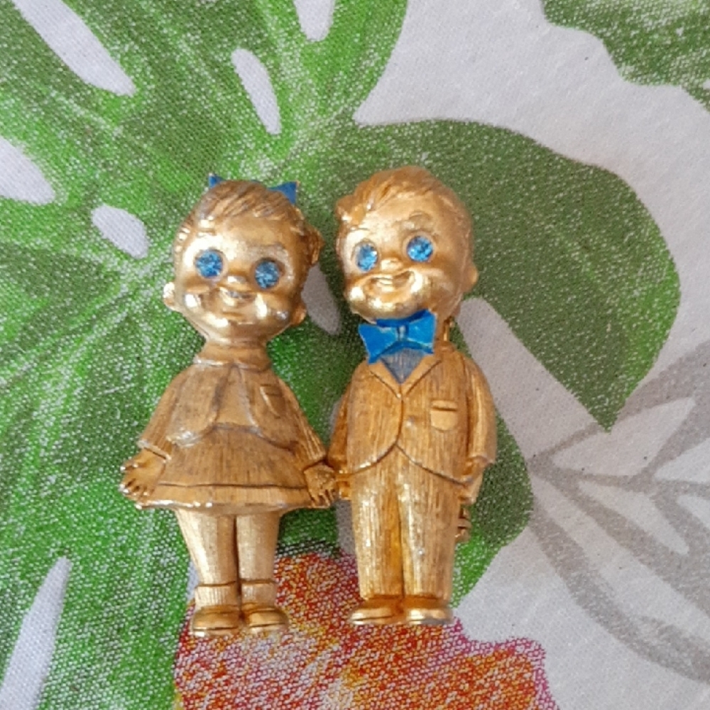 Vintage Pair Boy Girl Pins Brooches